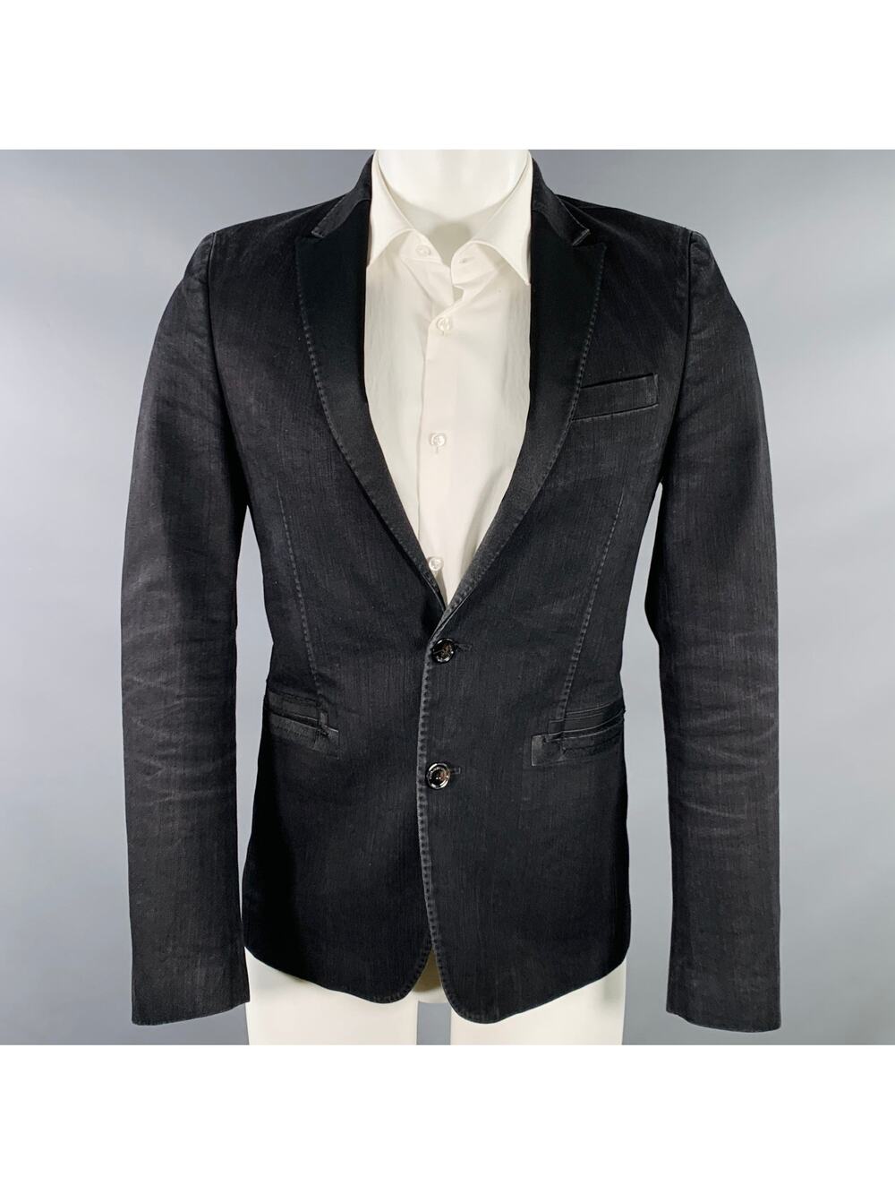 CoSTUME NATIONAL Size 36 Black Cotton Blend Peak Lapel Sport Coat